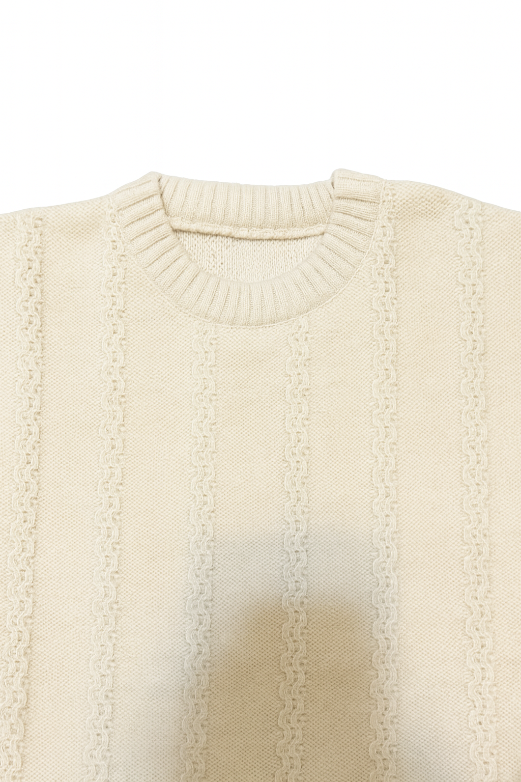 Cream Cable-Knit Crewneck Sweater – Classic Textured Pullover