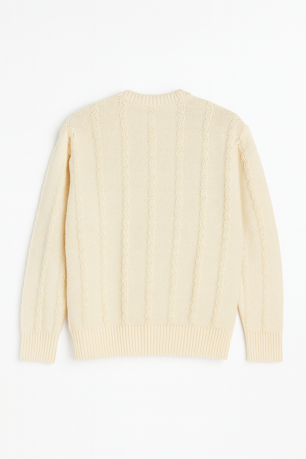 Cream Cable-Knit Crewneck Sweater – Classic Textured Pullover
